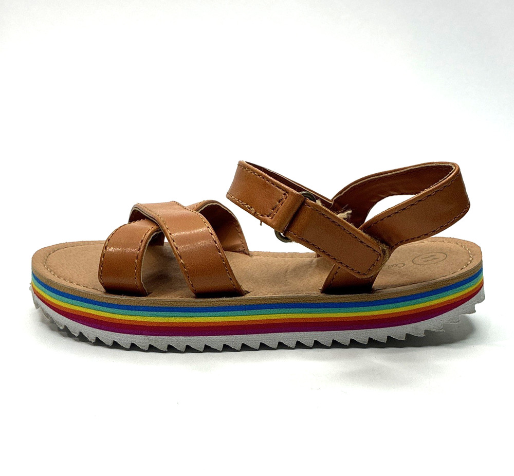 Cat & Jack Kids Strappy Sandals Hook & Loop Rainbow Faux Leather Girls Sz 11